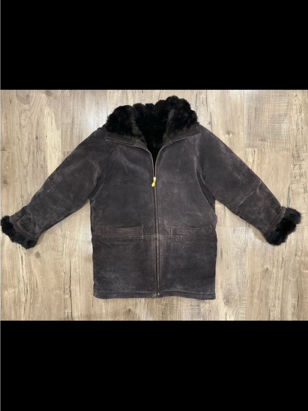 Women's Dark Brown Suede Leather Coat - Reversible Faux Fur